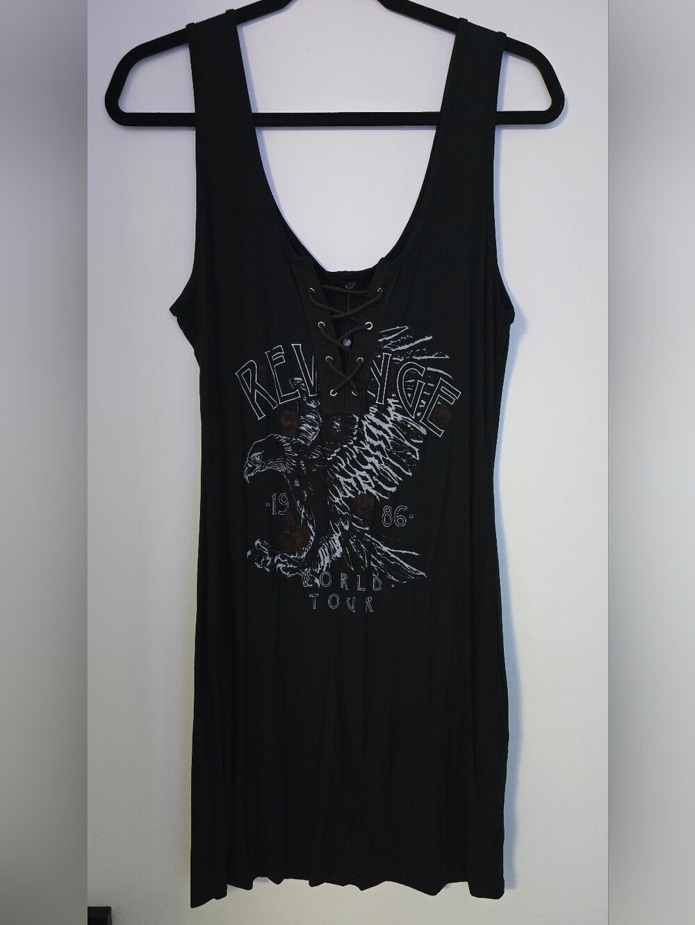 Missguided + Black Lace-Up Eagle Graphic Tank Dress